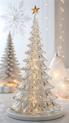 Crystal Christmas Tree Illustration – Illuminated Glass Design with Star Top & Festive Holiday Decor