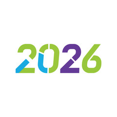 Colorful 2026 year number graphic future celebration new year digits isolated on white background