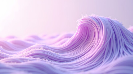 A close-up view of purple waves resembling flowing strands of yarn, creating a soft and tranquil atmosphere.