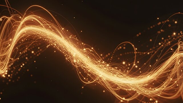 Abstract golden light trails with bokeh on dark field