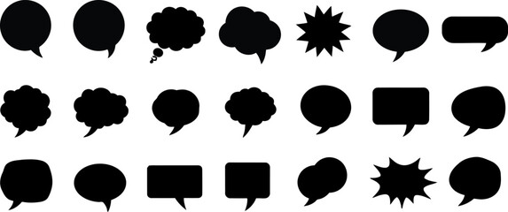 Black silhouette speech bubbles and thought bubbles vector set