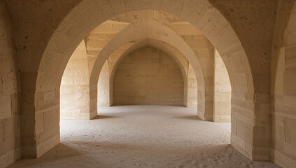 Fototapeta premium Empty Corridor with Light-Colored Stone Arches