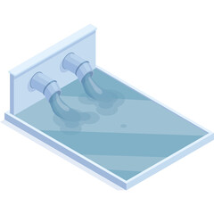 Isometric Illustration of Water Flowing From Two Pipes into a Pool on a Transparent Background