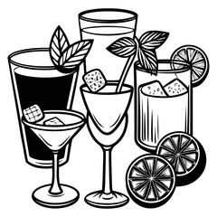 Hand-Drawn Cocktail and Beverage Glasses Illustration © Shuvo