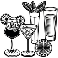 Hand-Drawn Cocktail and Beverage Glasses Illustration © Shuvo