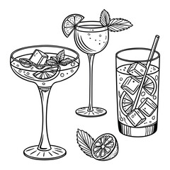 Hand-Drawn Cocktail and Beverage Glasses Illustration © Shuvo