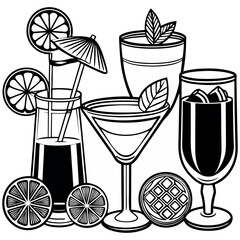 Hand-Drawn Cocktail and Beverage Glasses Illustration © Shuvo