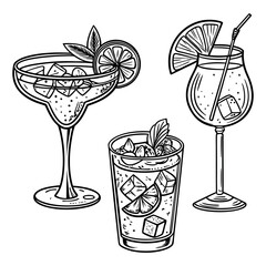 Hand-Drawn Cocktail and Beverage Glasses Illustration © Shuvo