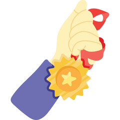 Hand Gesturing Award Or Medal With Red Ribbon And Yellow Star In The Center On A Transparent Background A Celebration Of Achievement
