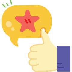 Hand Gesturing Thumbs Up With Yellow Speech Bubble Containing Red Star On Transparent Background In A Flat Illustration Style