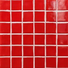 Vibrant red ceramic tiles arranged in a grid, perfect for home renovation projects, interior design, or artistic backgrounds, Ideal for use in kitchens, bathrooms, or decorative walls,