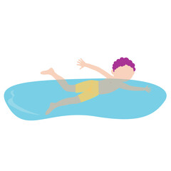 Happy Boy Swimming in the Sea Flat Vector Illustration