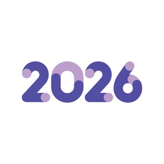 2026 year numbers new year celebration futuristic font modern typography isolated on white background