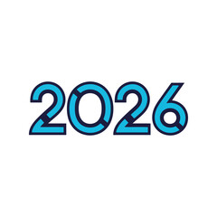 Blue 2026 numbers new year celebration futuristic font isolated on white background