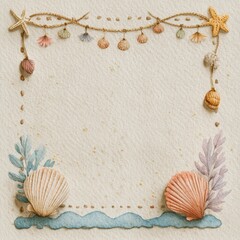 A beautiful, watercolor-style border featuring seashells and seaweed, perfect for beach-themed invitations, stationery, or scrapbook projects
