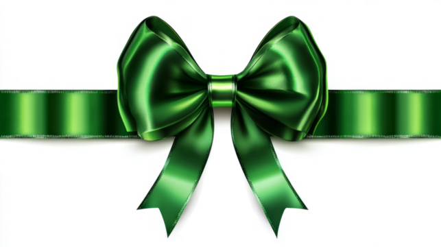  Shiny Green Gift Bow with Ribbons on  a transparent background	
