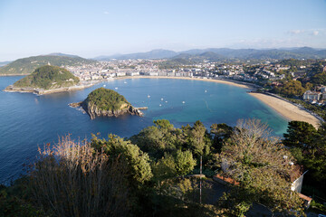 Fototapeta premium Concha Bay with Santa Clara island. San Sebastian, Basque country of Spain.