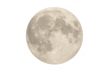 Full moon against a transparent background showing detailed lunar surface with craters and maria, space exploration theme