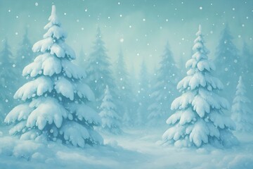Winter Christmas Background with Snow Covered Trees