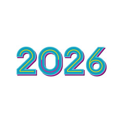 Futuristic 2026 year number glowing neon digits digital typography modern design isolated on white background