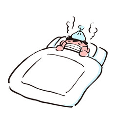 発熱で寝込んでいる人のイラスト
