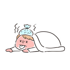 発熱で寝込んでいる人のイラスト