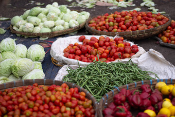 Colorful Citrus and Bell Peppers Display at Local Market