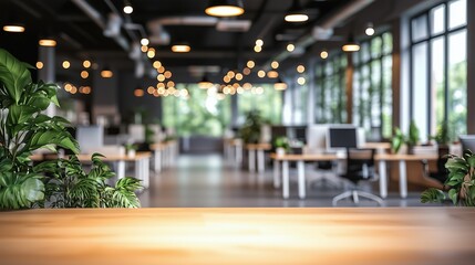 Modern Natural Open Office Space, Ideal for Office Design Assets & Business Marketing Materials, Highlighting Healthy Office Trend