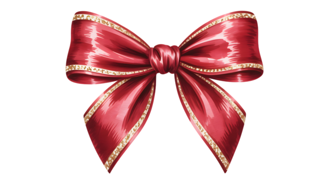Festive red ribbon bow with sparkling gold trim for celebrations