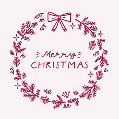 Greeting card with Christmas wreath.