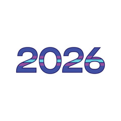 2026 futuristic numbers with vibrant stripes new year celebration isolated on white background