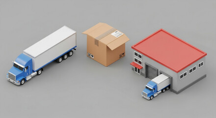 Isometric logistics supply chain delivery truck warehouse shipping cargo distribution transportation service