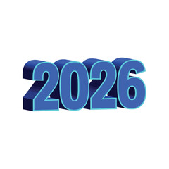 Blue 3d 2026 text illustration new year celebration future concept isolated on white background