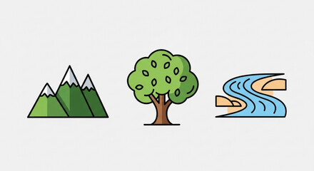 Mountain landscape with river and tree vector illustration for nature and outdoor adventure designs