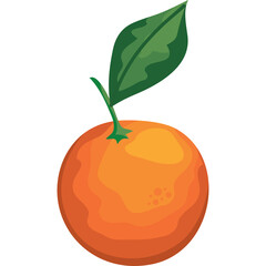 Illustration Of A Vibrant Orange Fruit With A Single Green Leaf Attached By A Stem Against A Transparent White Background With Subtle Textured Detail