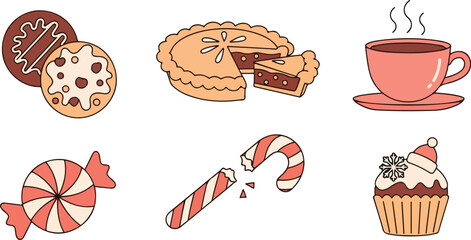 Enjoy delicious treats with warm coffee, a perfect holiday indulgence, from festive cookies to sweet candy canes, a charming collection of sugary goodness