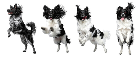 Happy playful Papillon dog jumping and standing in sequence. An adorable isolated pet animal showing collection of energetic cute motion