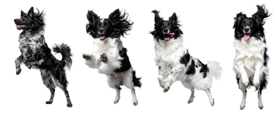 Happy playful Papillon dog jumping and standing in sequence. An adorable isolated pet animal showing collection of energetic cute motion