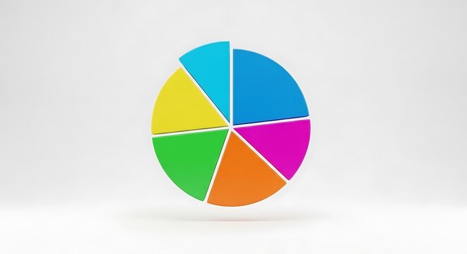 Colorful 3d pie chart showing six distinct segments statistics