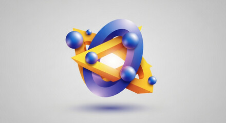 Abstract geometric shapes design with triangle circle and spheres in blue and yellow color scheme art