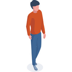 Isometric illustration of a man wearing an orange long sleeve shirt and blue pants standing on a circular platform against a white background with a transparent background