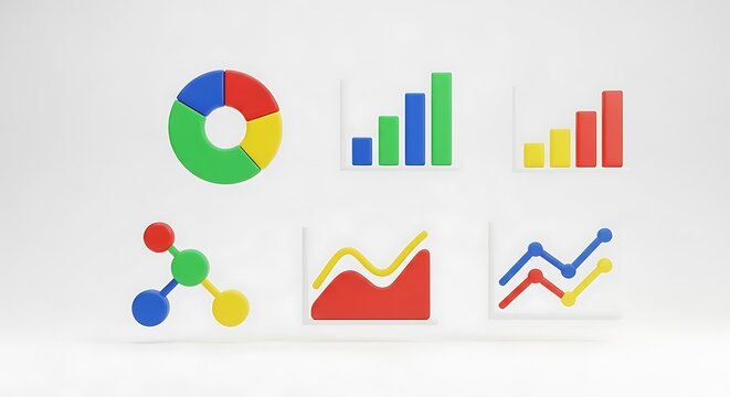 Colorful 3d charts, graphs, and data visualization icons set