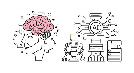 Artificial intelligence ai brain robot automation machine learning technology concept design vector image