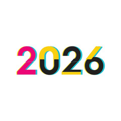 2026 year number typography with glitch effect future new year celebration isolated on white background