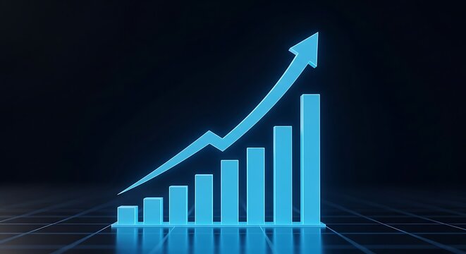 Glowing blue bar chart and arrow showing positive trend data