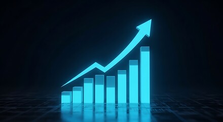 Glowing blue bar graph showing financial growth and market success