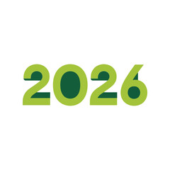 Green 2026 number typography new year future celebration isolated on white background