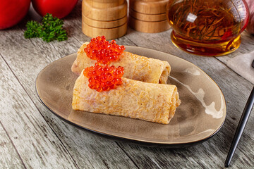 Gourmet Panccakes with red caviar