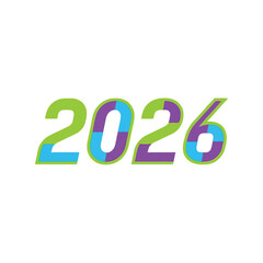 Colorful 2026 year number illustration vibrant numeral design future celebration graphic isolated on white background