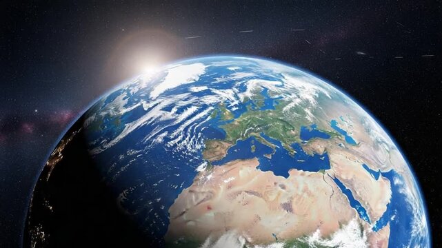 Earth's Horizon: A mesmerizing perspective from space, capturing our planet's serene beauty as the sun casts its golden rays.